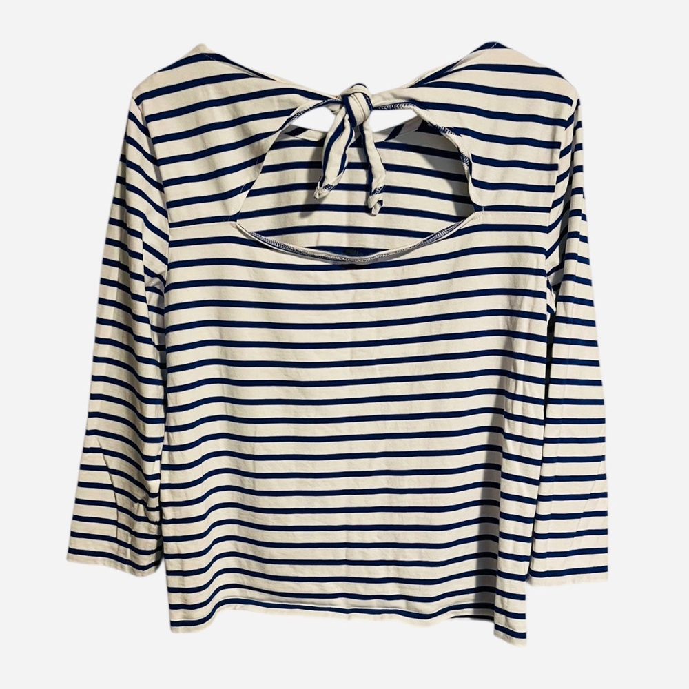J.CREW Striped Mariner Cloth Tie Back Top Size Medium Blue White Nautical Preppy